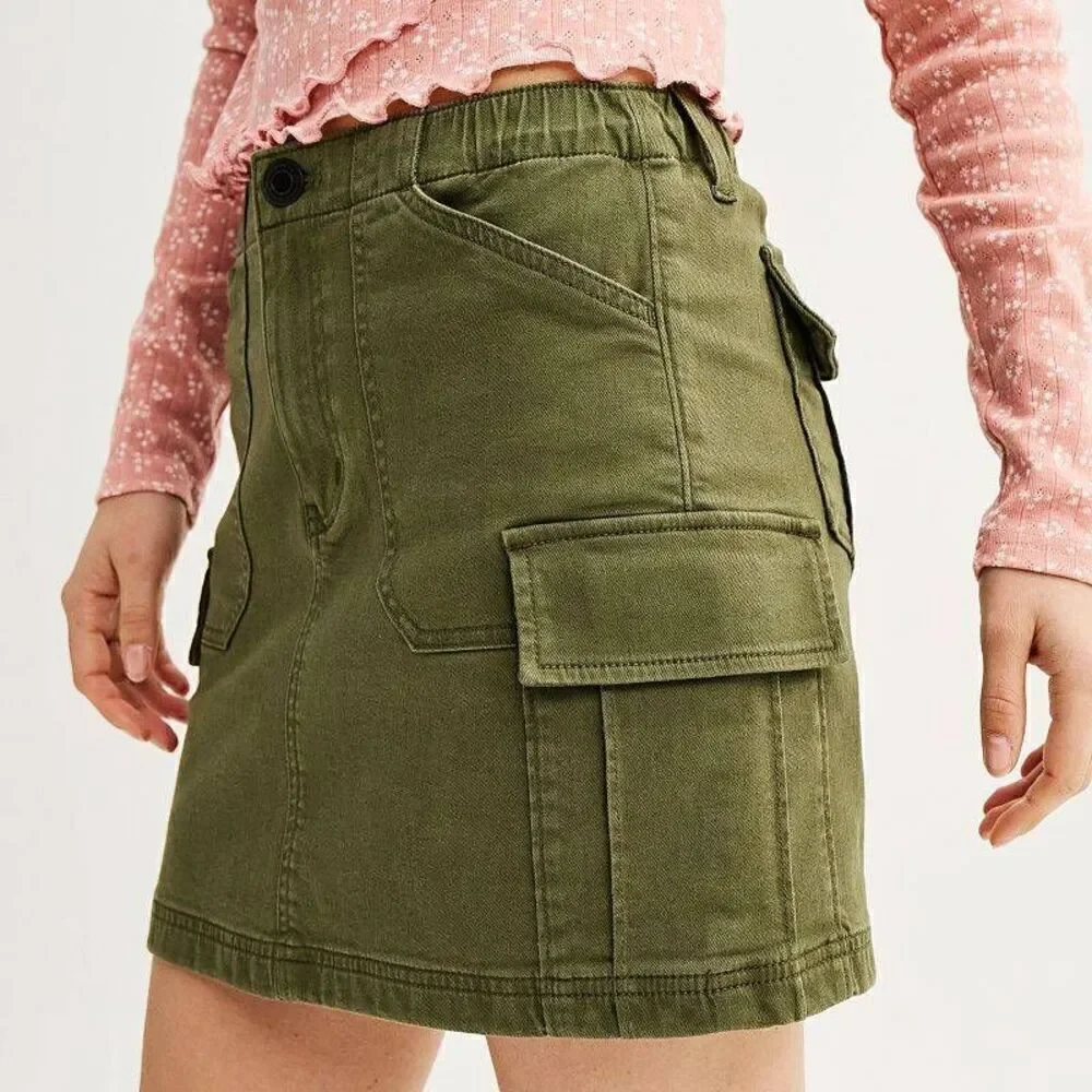 SO Juniors Cargo Utility Skirt Green